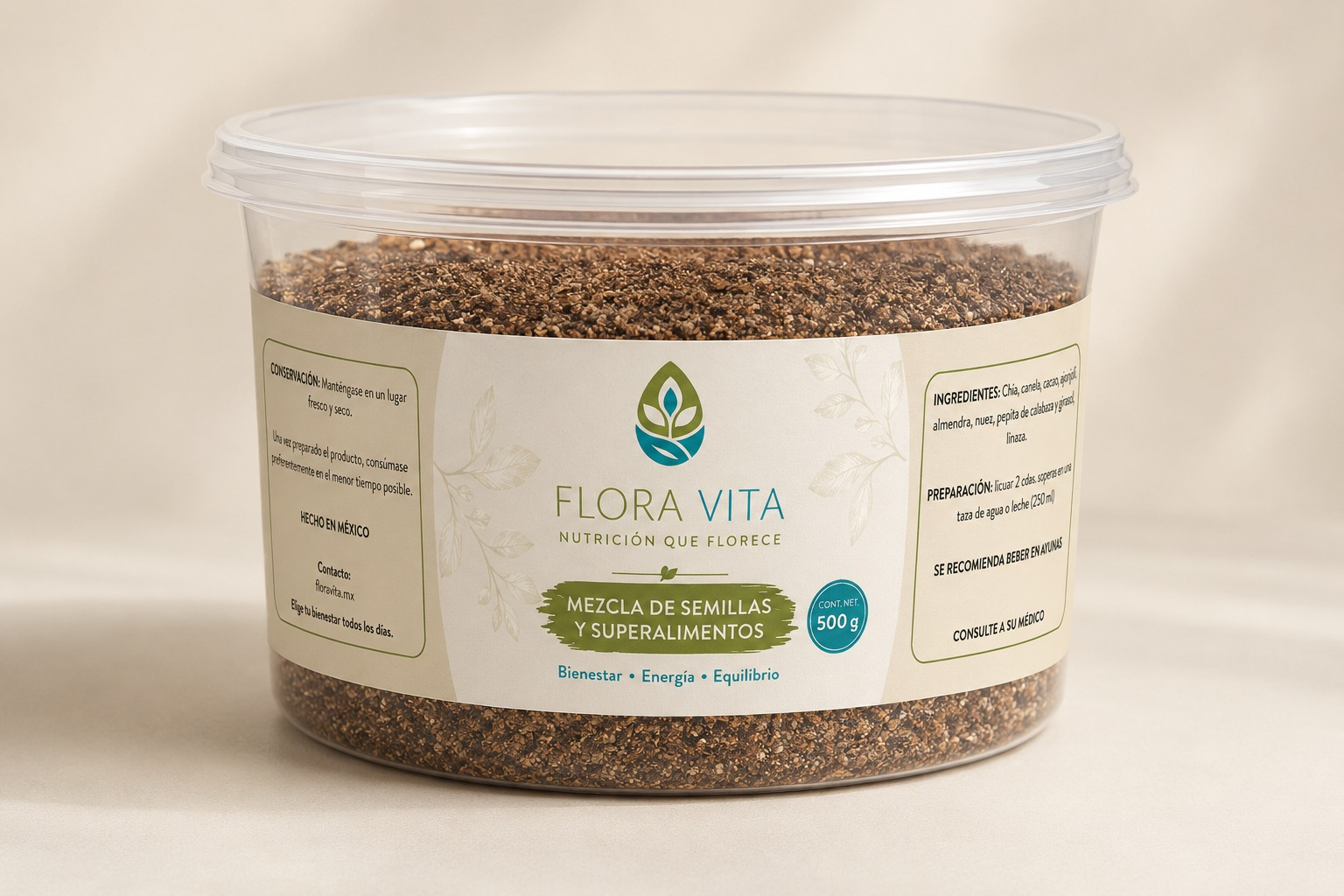 Envase de Flora Vita, mezcla de semillas y superalimentos